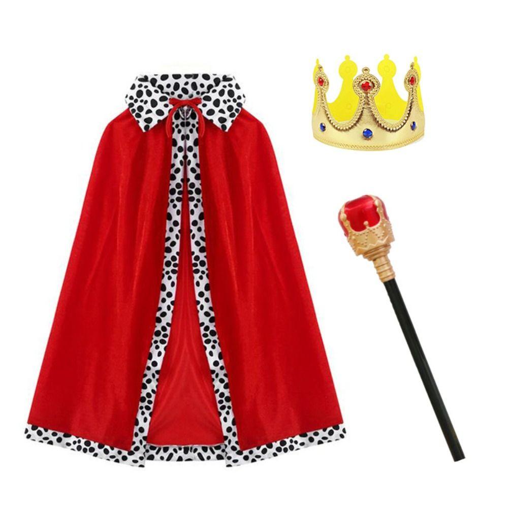 Red Velvet Adult Kids Prince Robe 80/90/130/150cm Cosplay Dress Up for Parent-child Activity