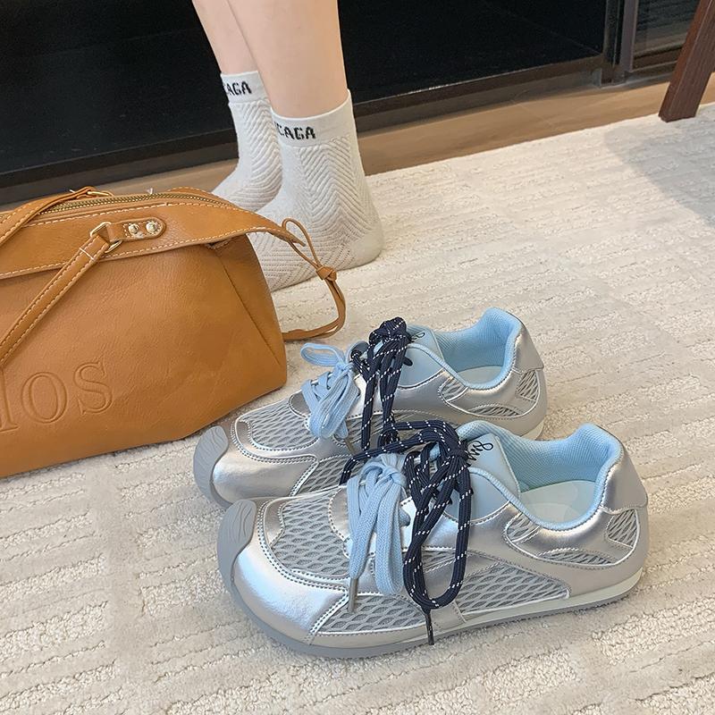 

Fashion Women s Luxury Flat Sneakers, Patchwork Leather Shoes, Air Mesh, Running and Walking, Couples Wear, Fall 2025 Designer Retro 35 серый
