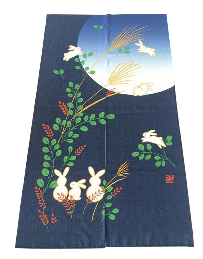 Cute and Stylish Noren Curtains for Living and These Charming Curtains Offer Privacy and Featuring a Full Moon and Rabbit They Are a Charm for Good