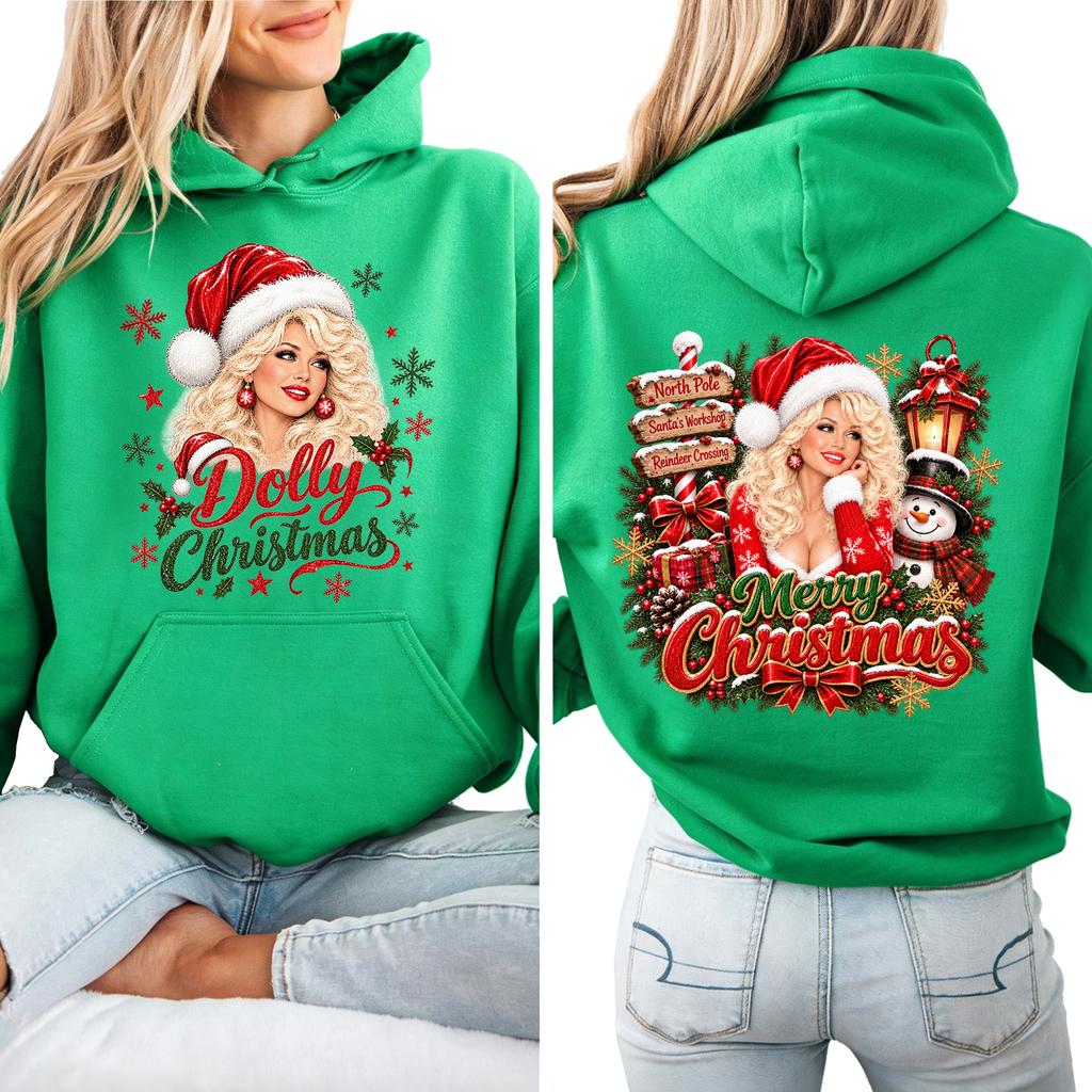 Women's Christmas Lightweight Long Sleeve Printed Hooded Pullover Sweatshirt