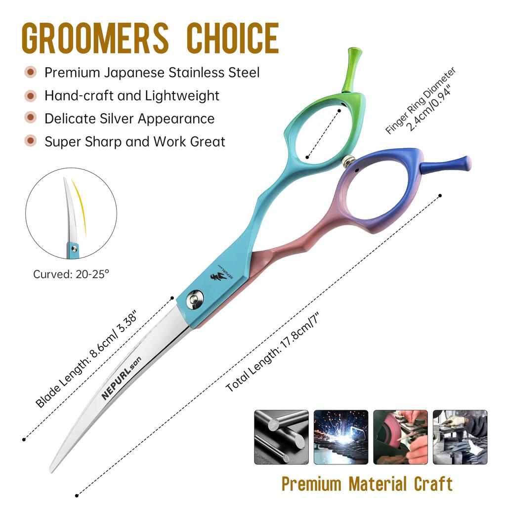 6.5 Inch, Color Double Tail, Split Maiden Handle, Pet Scissors, Pet Curved Scissors