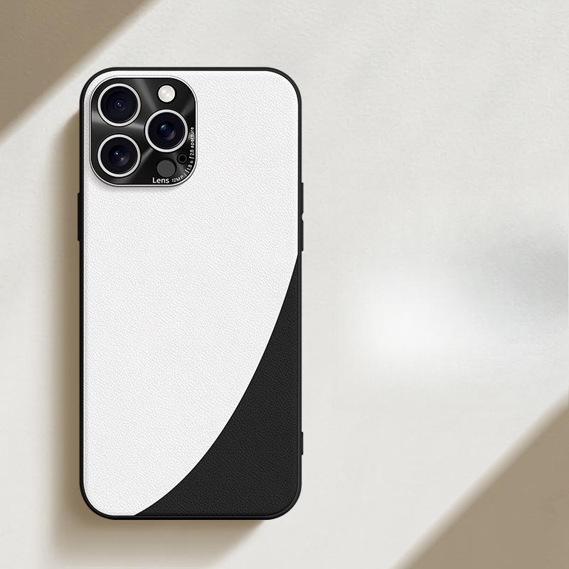 Applicable To Apple 15 ProMax Plain Leather Color-blocking Mobile Phone Case IPhone 14 High-end 13 Lens Anti-fall Protection Case