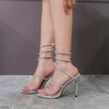 Women Shoes Fashion Crystal Diamond Ankle Strap Sandals Luxury Sexy Open Toe Thin High Heels Women Nightclub Banquet Party Shoes