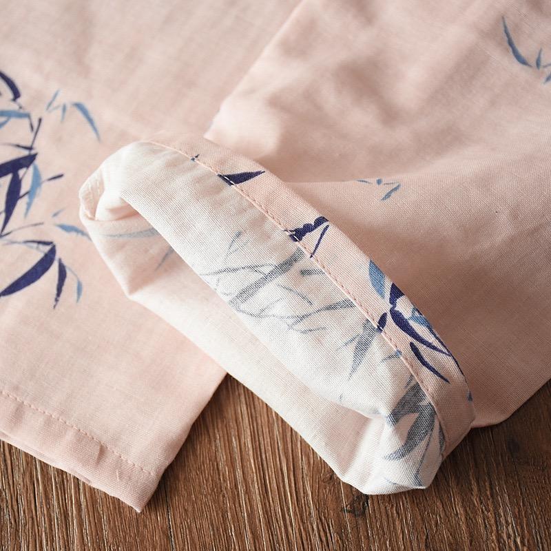 Conjunto de Pijama Kimono Estilo Japonés Pijama para Pareja Manga Siete Femenino Algodón Gasa Ropa de Casa Lindo Dulce 2 Piezas