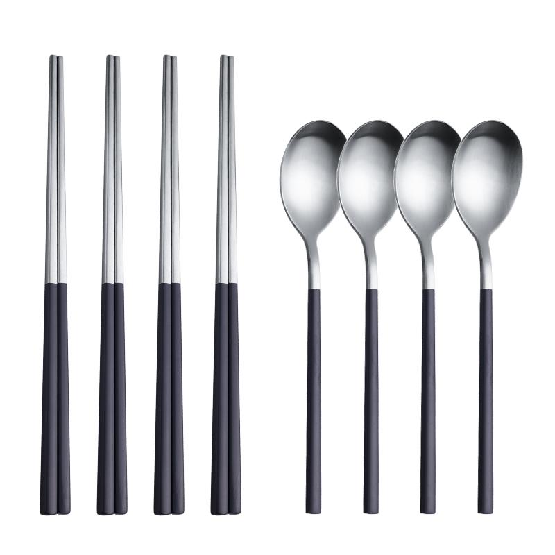 8Pcs Stainelss Steel Cutlery Set Korean Spoons Chopsticks Tableware Set Spoon Chopsticks Dinnerware Set Kitchenware Dinner Set