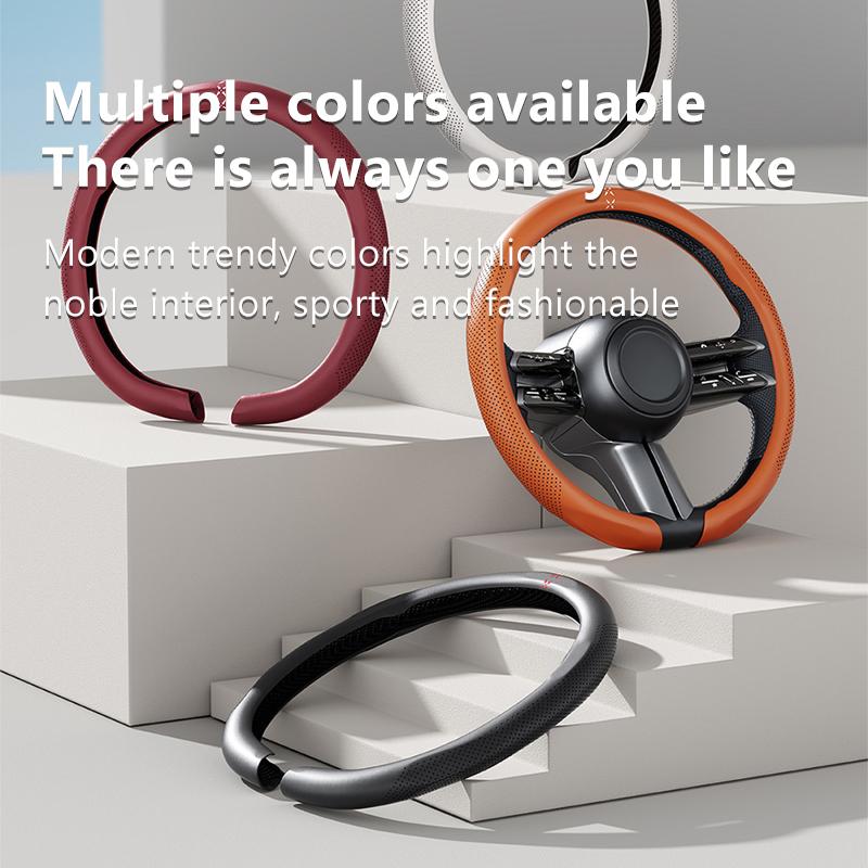 SEAMETAL O Type Car Steering Wheel Protect Cover Universal Leather 38CM Sweat-Absorbing Non-Slip Breathable Car Accessories