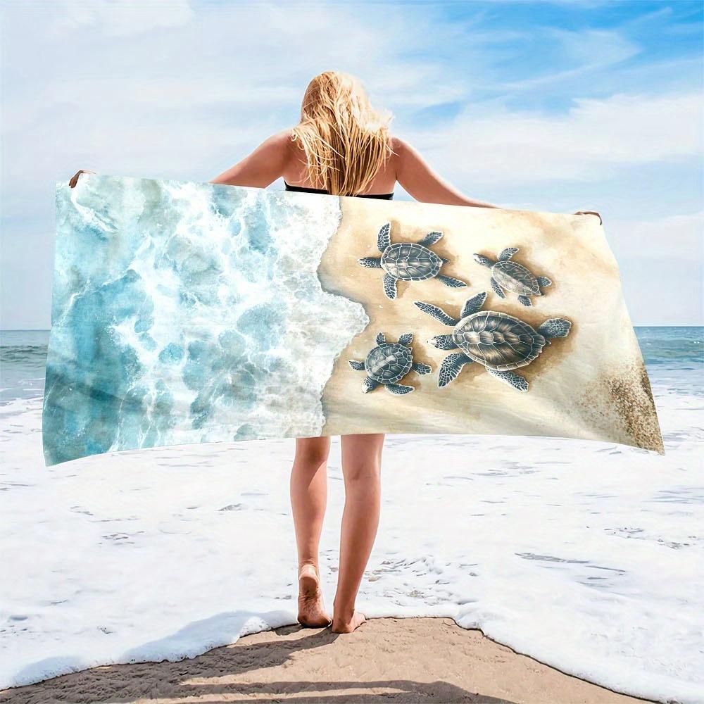 Microfiber Oversized Turtle Print Beach Towel | Soft, Absorbent,Quick Dry,Sand Free, Lightweight, Polyester, Contemporary Style