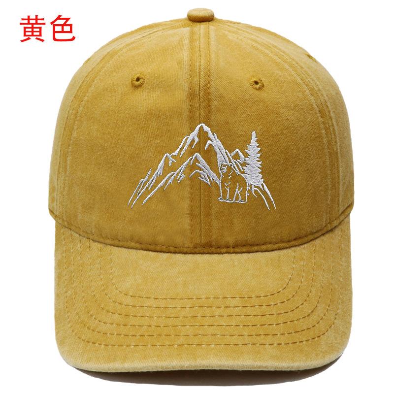 Berg Gipfel Bär Stickerei Gewaschen Retro Weiches Oberteil Baseballkappe Herren und Damen Lässig Outdoor Abenteuer Sonnenschutz Kappe