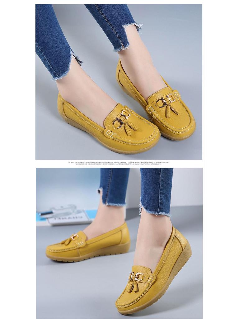 Damen 2024 Frühling/Herbst Leder Keilabsatz Übergröße Mokassins - Lässige Mutterschuhe