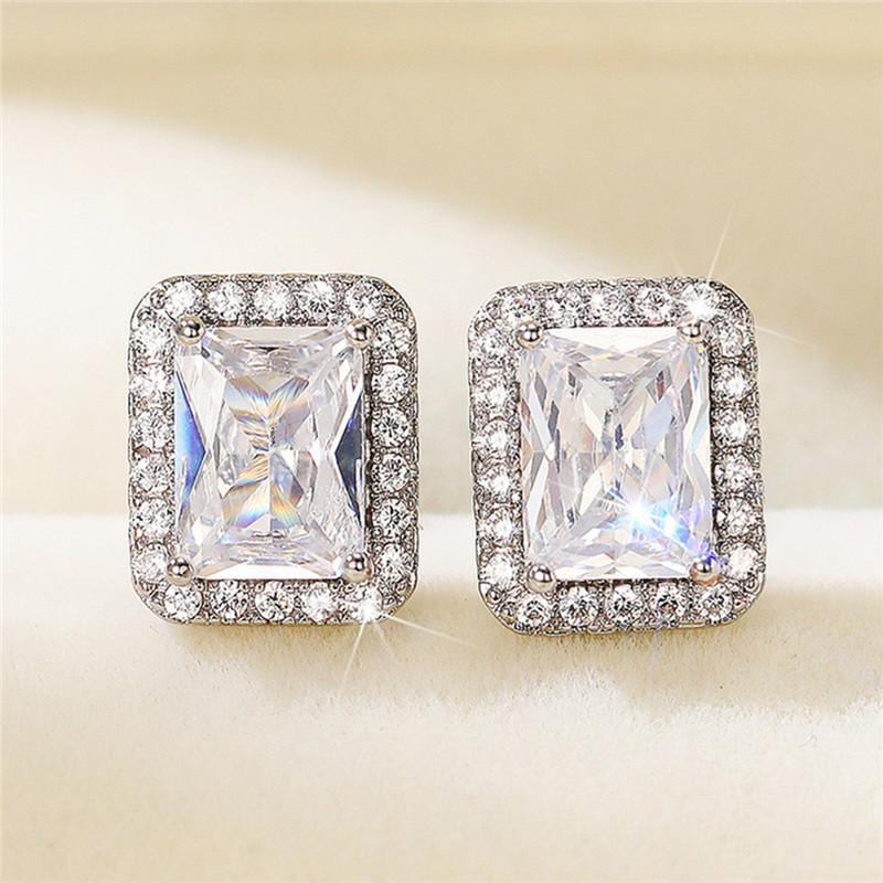 Huitan Simple Classic Geometric Shaped Stud Earrings with Crystal CZ Ear Accessories for Women High Quality Exquisite