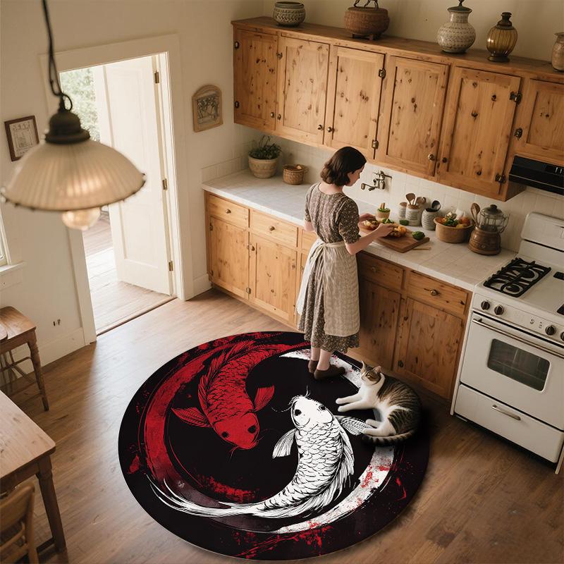 Yin-Yang Fish,Round Area Rug,Carpet Rug for Living Room Bedroom Sofa Playroom Decor,Non-slip Floor Mat