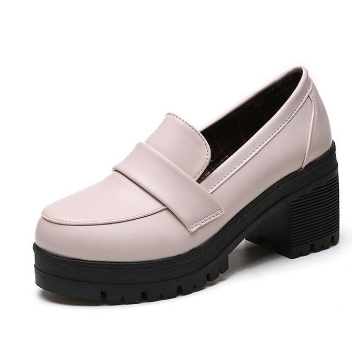 

Женские кожаные туфли Мэри Джейн на толстой подошве, осень, студенческий стиль, толстый каблук, круглый носок, ретро-обувь, zapatos de mujer, обувь C757 39 слоновая кость