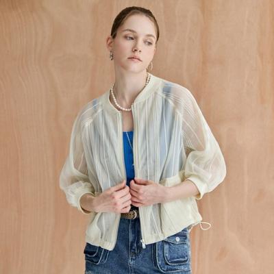 Sheer Mesh Stripe Blouson Jumper Blue Zf08qj002nh