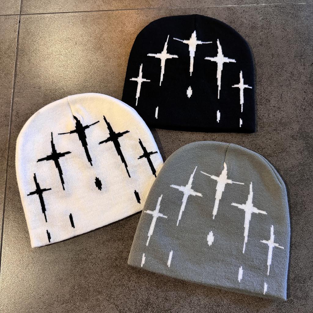 Stars Knitting Acrylic Knit Hat Women Fall Winter Warm Beanie Letter Embroidery