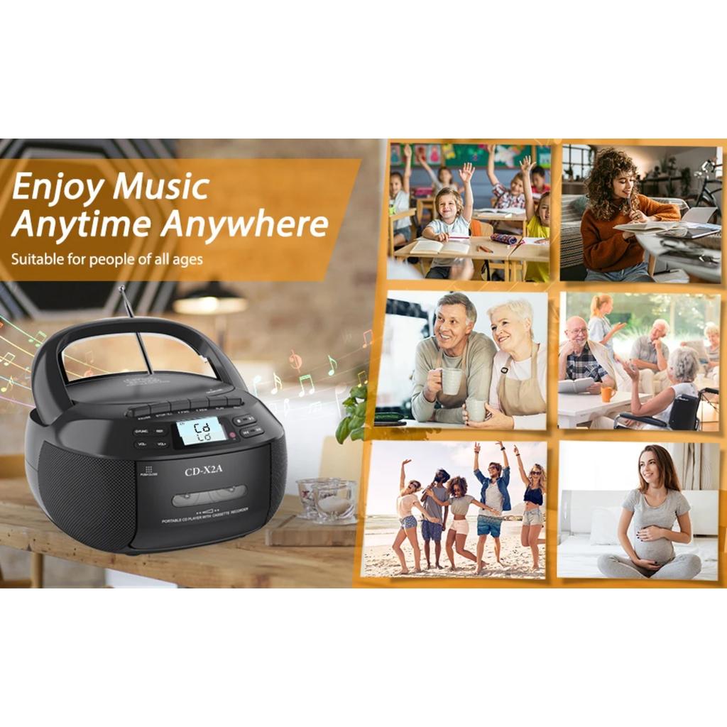 Portable CD Boombox with Cassette Player and Recorder CD Radio FM AM with Bluetooth and USB MP3,AC DC Power with Remote Control