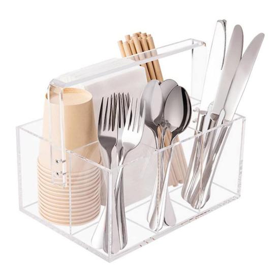 Utensil Holder Fork Spoon Organizer Durable Construction Large Capacity Transparent Design Tableware Storage Box Flatware Caddy