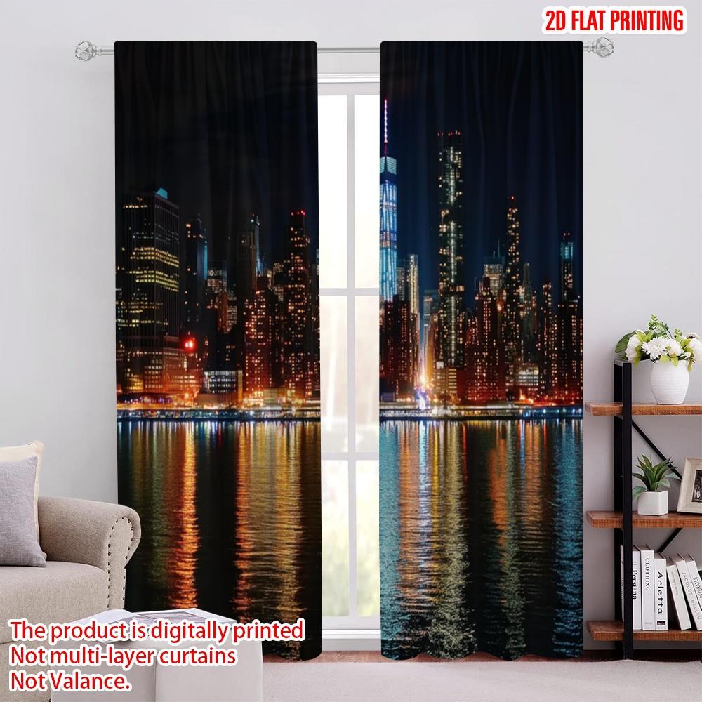 

2pcs,2D plane printing Contemporary Curtains City Glow Versatile 100% Polyester (without rod) Decorations For Home Use for 52.50 × 116.00 cm 2 pcs