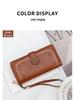 Women's Oil Wax Leather Zip Wallet with Hollow Pattern and Card Holder