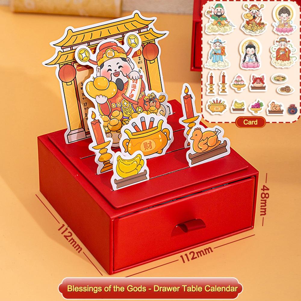 

the God of Wealth Mini Desktop Calendar Drawer Schedule Planner New Year Gift Desk Calendar A