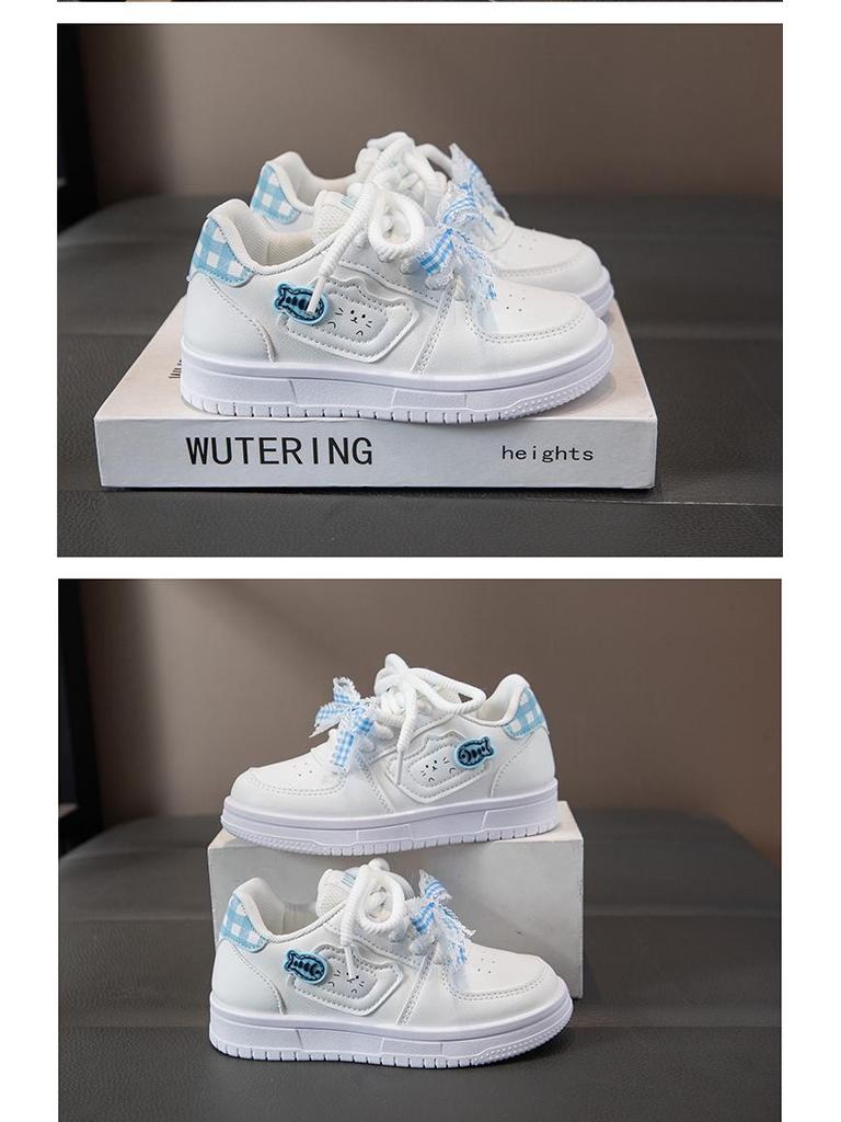 Girls' Leather Spring Bowknot Sneakers - White, Big Kids, Student-Friendly