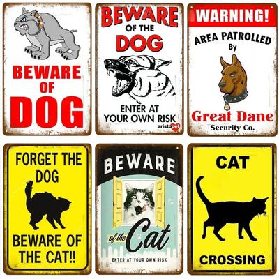 Attenzione Pericolo Segnali Metallici Vintage Attenzione al Cane Gatto Poster Targhetta Murale Cortile Giardino Bar Casa Pittura Man Cave Decorazioni