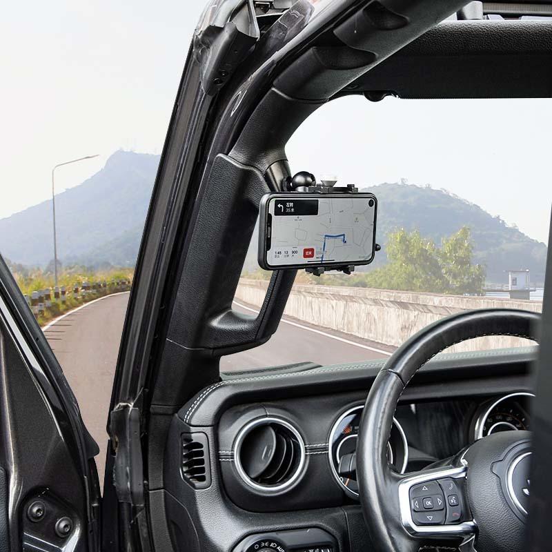 Uchwyt na telefon na słupku A, górny uchwyt, wspornik, stojak na telefon GPS, pasuje do Jeepa Wranglera JL dla JT Gladiatora 2018-2023, akcesoria do wnętrza samochodu