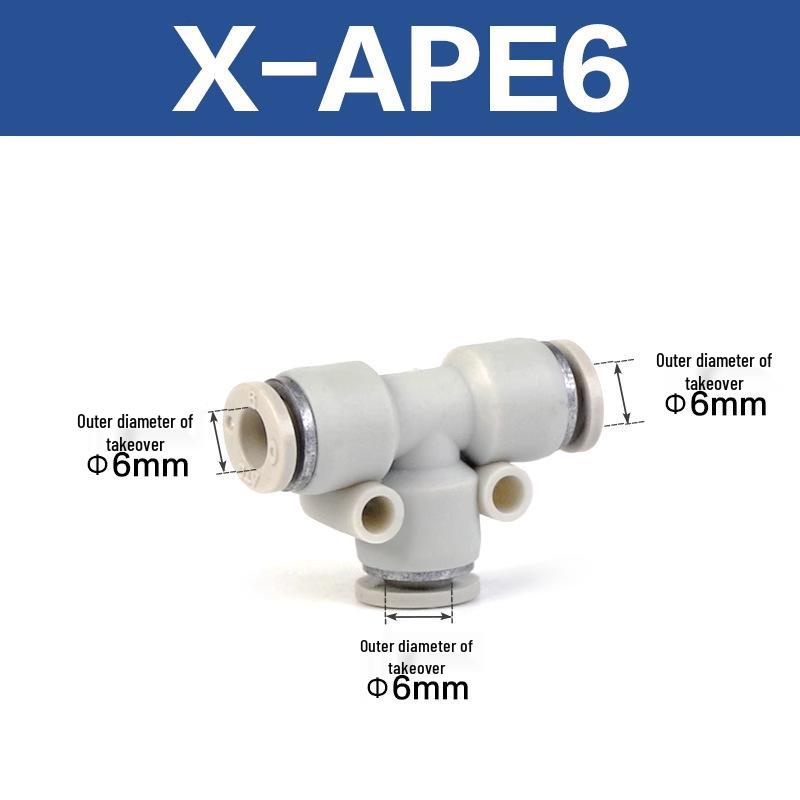Yadake T-type Reducing Tee Pneumatic Quick Fitting, Push-in, X-APEG, Sizes: 12-10-8-6-4mm.