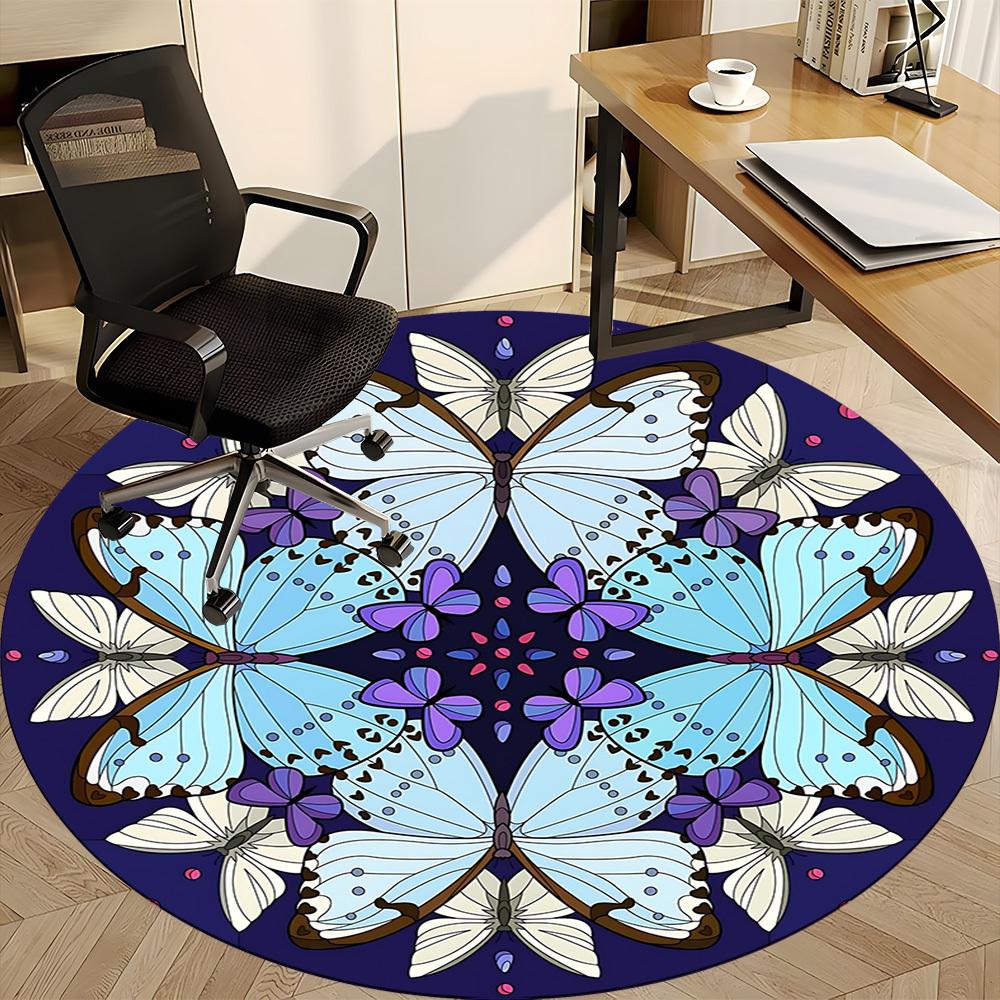 1 Stück Schmetterling Mandala Design Rundes Büroteppich, Rutschfest, Weich und Langlebig, Büroteppich für Innendekoration, Perfekt für das Büro