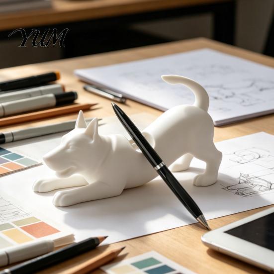 Minimalist Desktop Ornament for Office Cute Dog Pen Holder, 3D Printed Pencil Stand, Small Kawaii Puppy Figurine Rack Stretching Desk Organizer