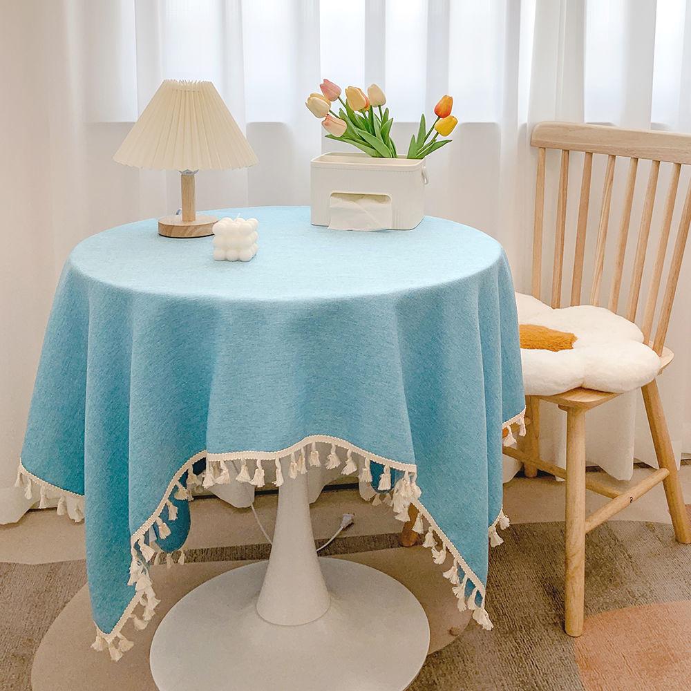Japanese Tassel Cotton Linen Tablecloth - Stylish and Fresh Decoration for Round Coffee or Dining Tables