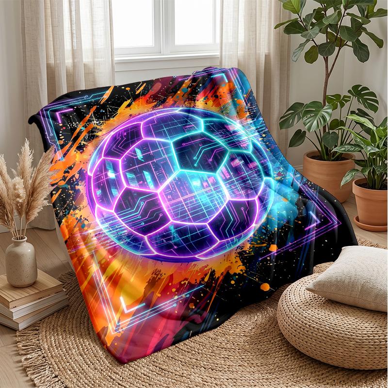Futuristic Soccer Ball Design 3 Theme Blanket Lightweight Warm Flannel Blanket Decorative Throw Blanket for Home Decoration