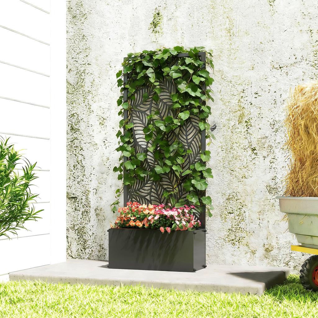 Planter with Trellis, Flower Box, with Privacy Screen, for Climbing Plants, Metal, 45 X 21.5 X 110 Cm, Black