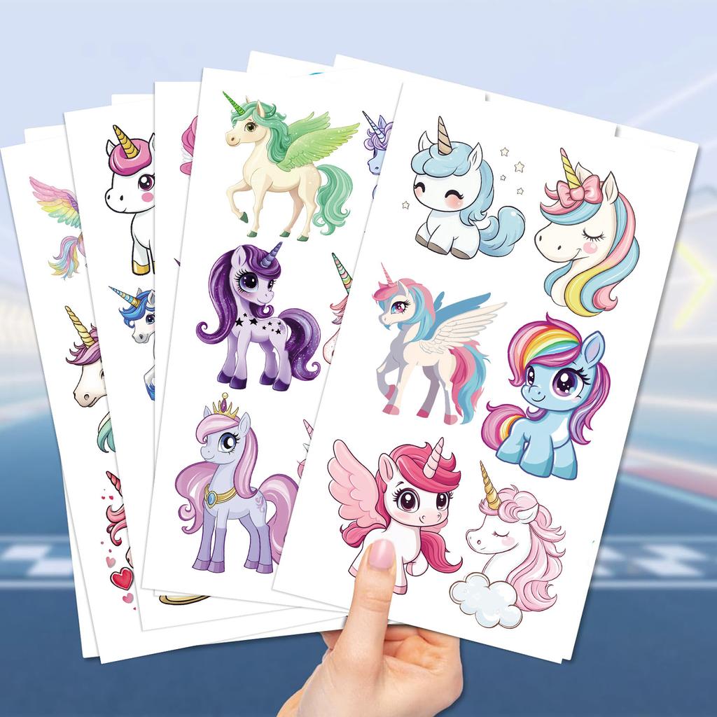 10/14 Blatt Glitzernde Einhorn Tattoo Aufkleber zur Personalisierung, Temporäre Tattoos für Kinder