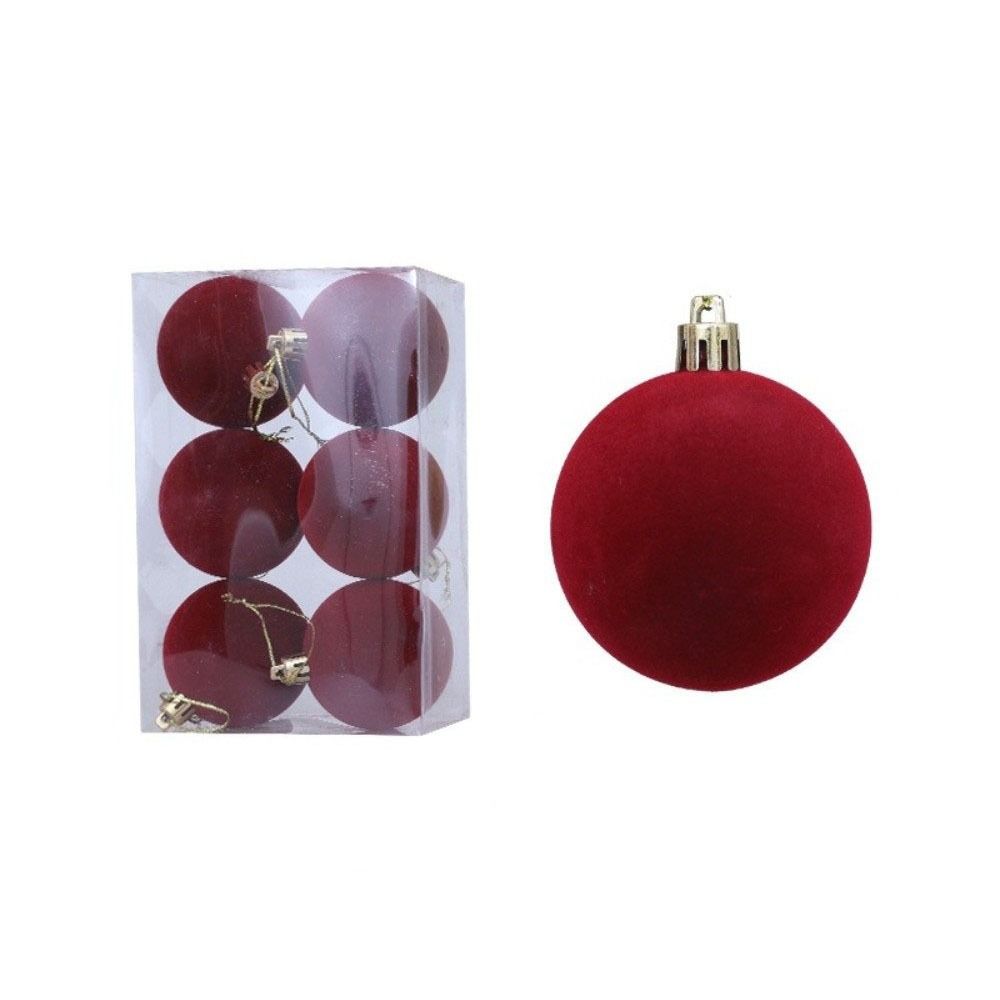 6Pcs/set Solid Color Flocked Christmas Ball Pendant Shatterproof Reusable Christmas Hanging Balls Set 6cm Merry Christmas Decor
