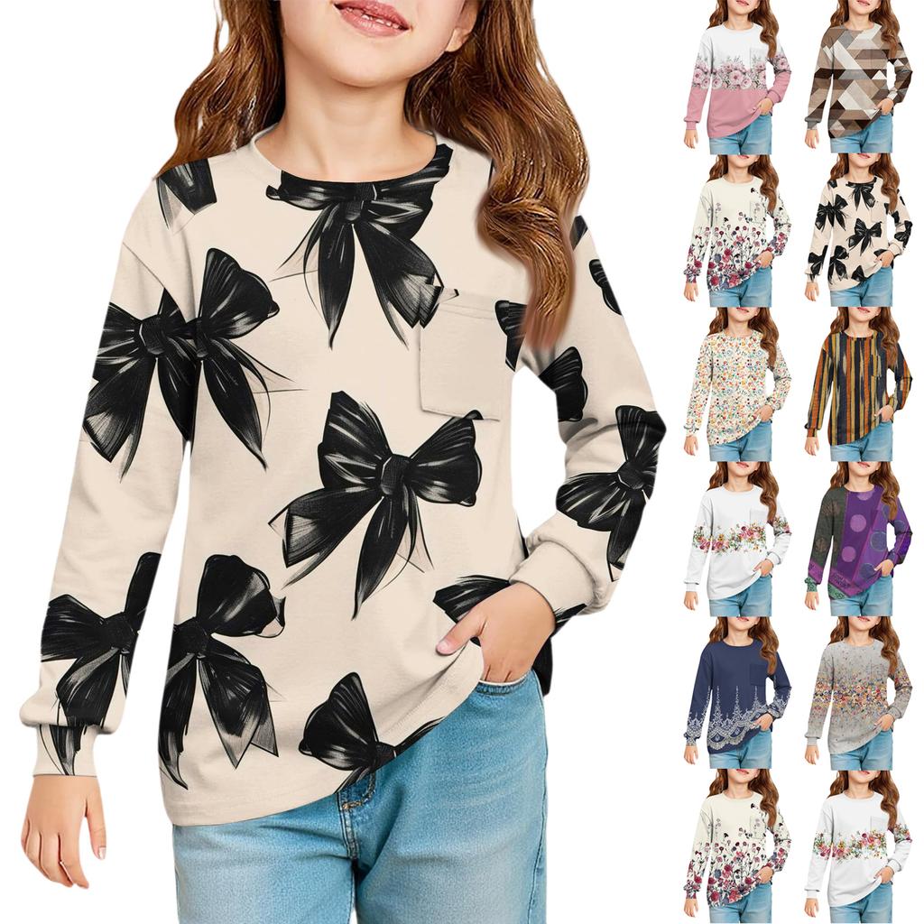 Girls' Long Sleeve Blouse - Round Neck Soft Waist Tunic