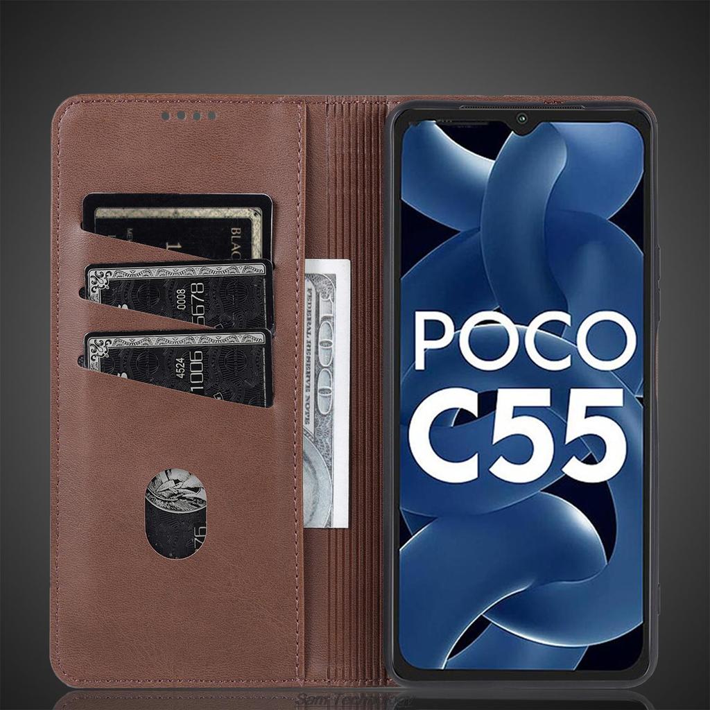 Deluxe Magnetic Adsorption Leather Fitted Case for Xiaomi POCOPHONE POCO C55 Flip Cover Protective Case Capa Fundas Coque