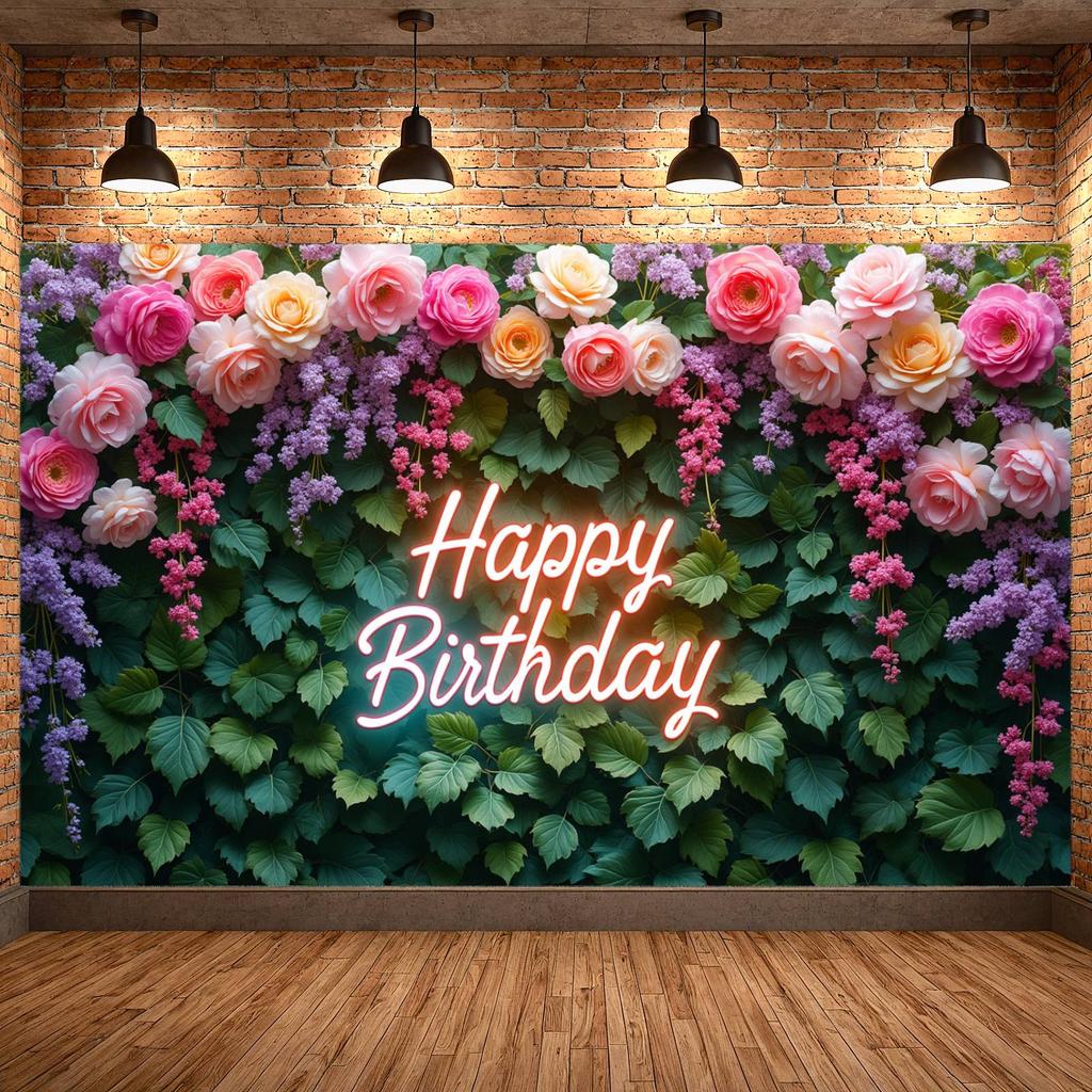 Banner Vibrant Colors Birthday Decor Party Backdrop Floral Design Floral Birthday Banner For Party Celebration Birthday Party