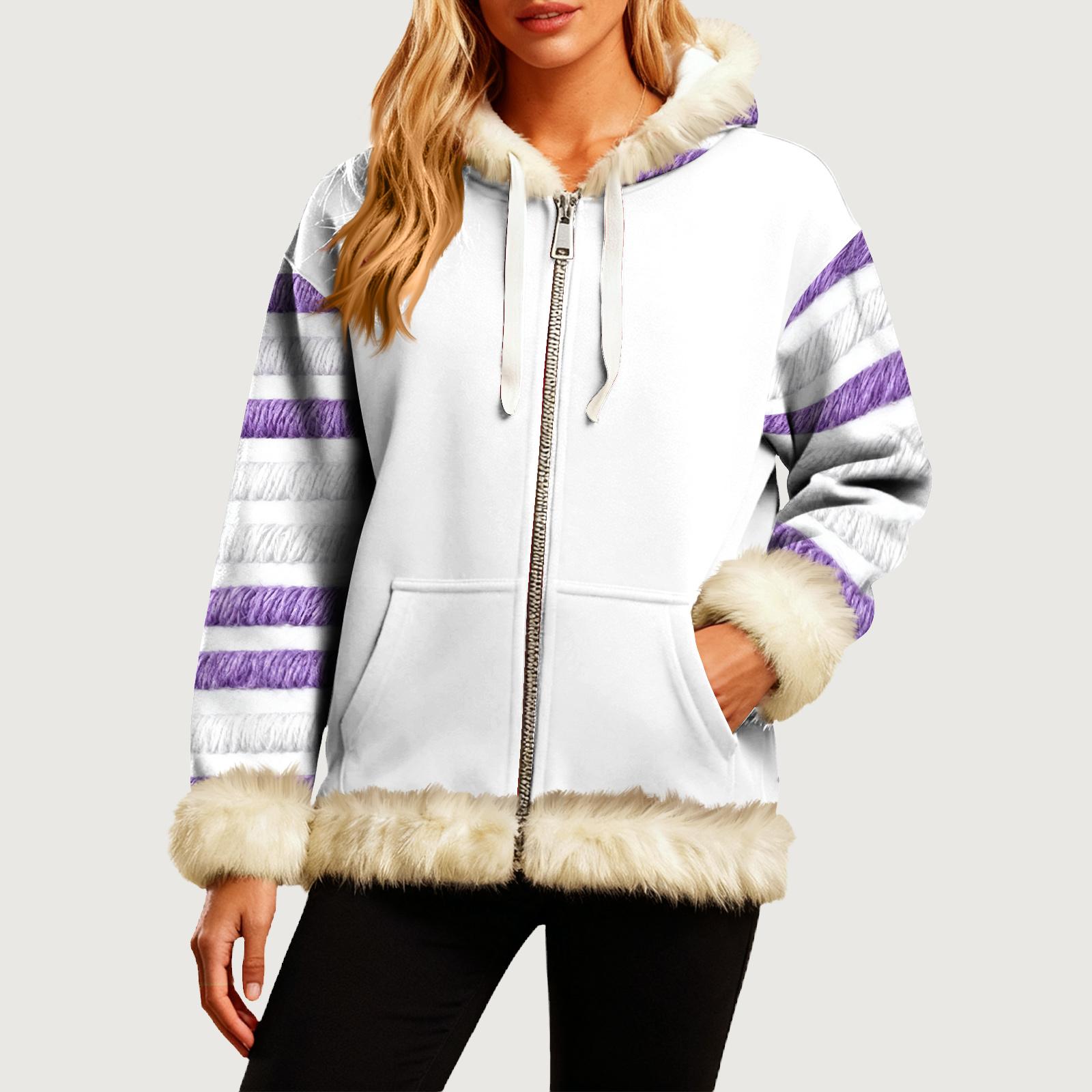

Женская Удобная Свободная Модная Повседневная Толстовка-Куртка с Длинным Рукавом, Карманами и Капюшоном с Полосатым Принтом XL белый