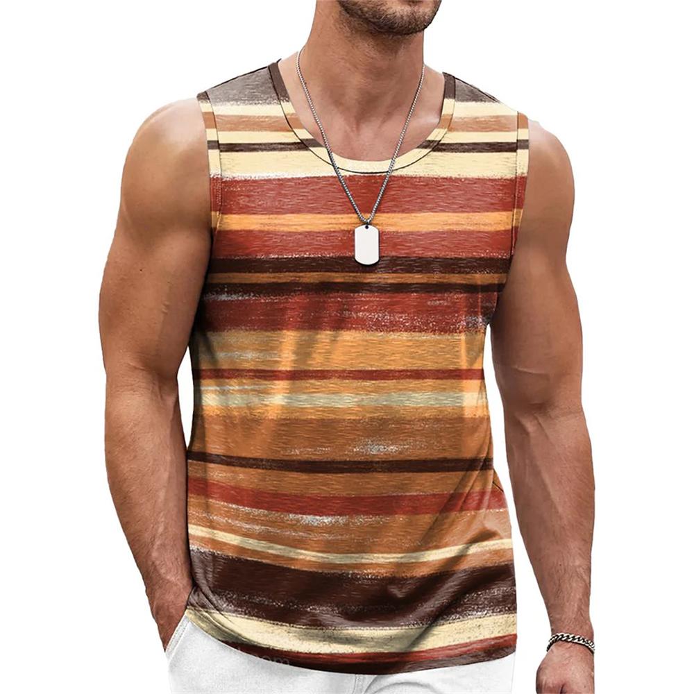 Color Block Striped 3D Print Tank Tops Summer Men's Fashion Streetwear
