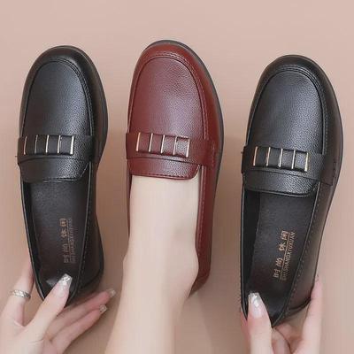 2024 Neue bequeme Lederschuhe für Frühling/Herbst für Frauen mittleren Alters und ältere Frauen - Schwarze Arbeitsschuhe mit weicher Sohle