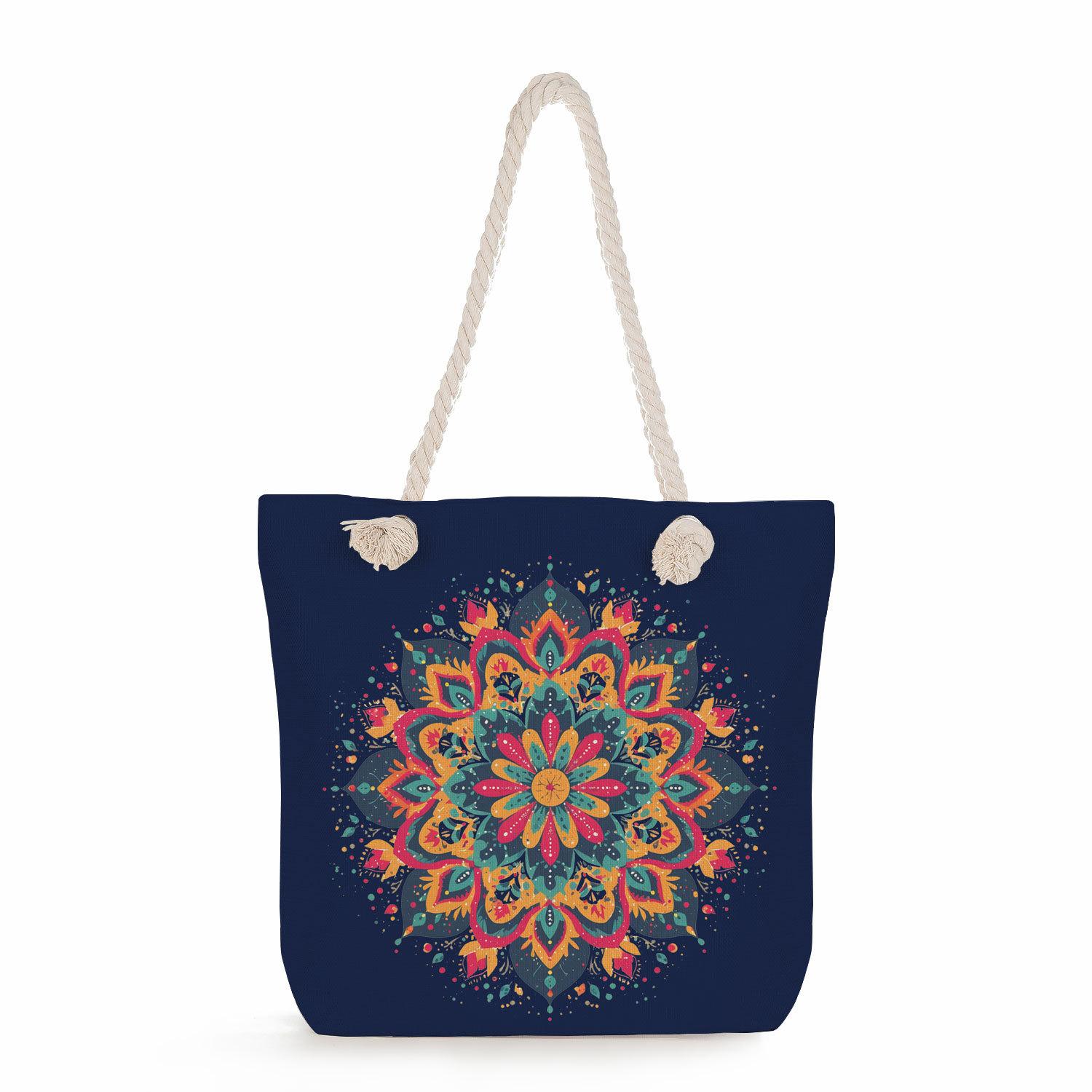 

Multifunctional Mandala Printed Thick Rope Shoulder Beach Bag Casual large capacity handbag 7595 KTB
