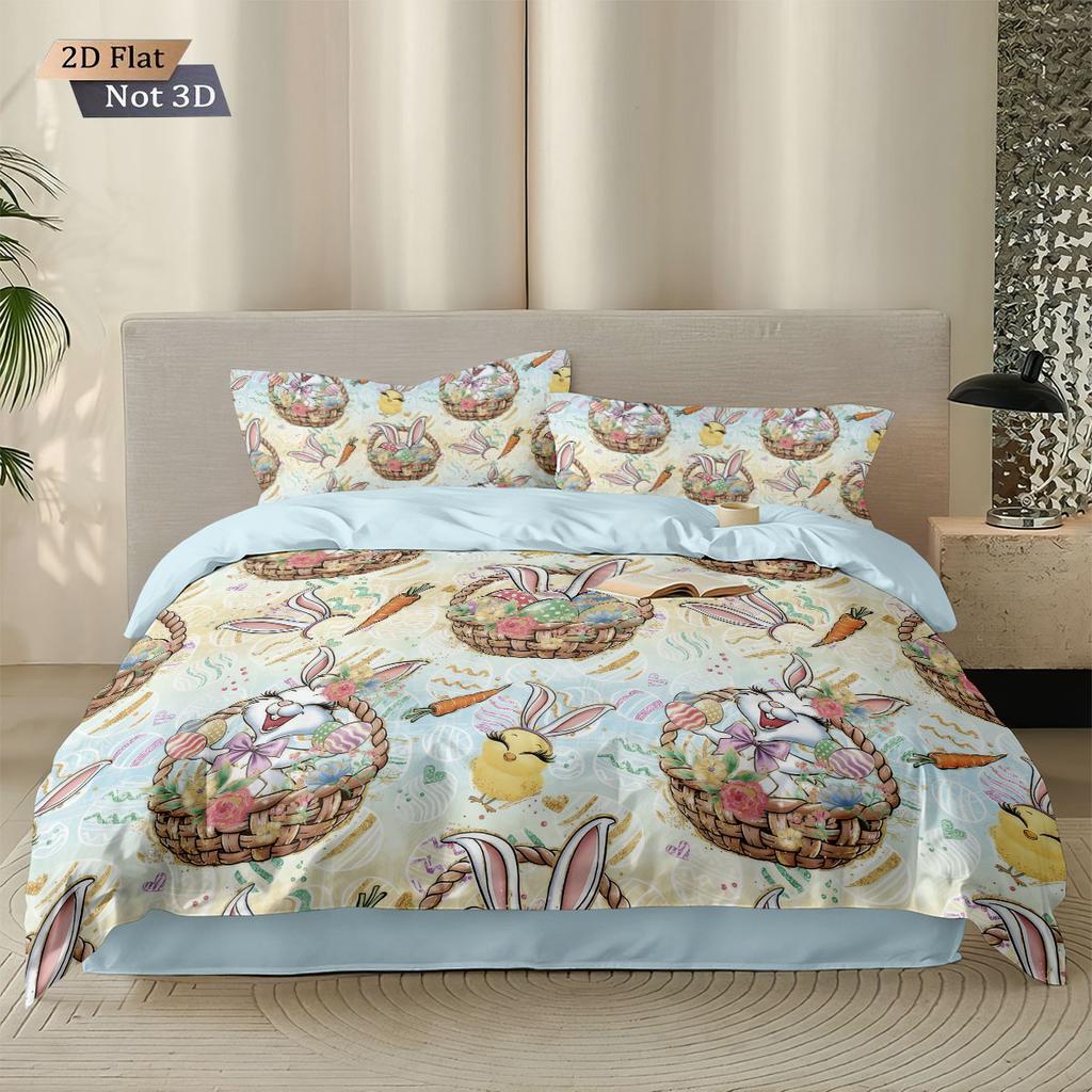 3pcs Easter Cute Cartoon Easter Egg Printed Quilt Set Multi Size Bedding Decoration Soft Machine Washable