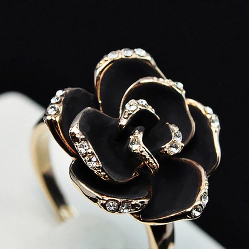 Women's Fashion Black Rose Flower Ring, Alloy, Imitation Drill