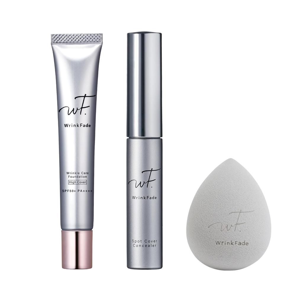 WrinkFade Medicated High Coverage Cream Makeup Pore BB and Cushion Puff [3-Piece Set] Foundation, 20g, Foundation, Primer, Concealer, Cream,