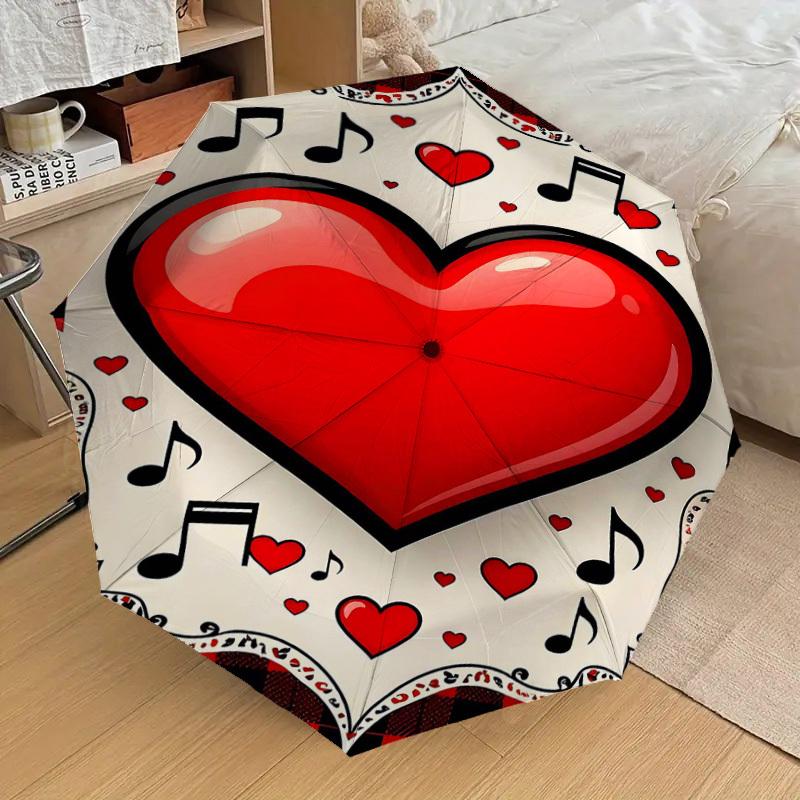 1pc Heart Music Automatic Open/Close Umbrella Compact Folding Umbrella with 8-Rib Shaft for Women/Men, Elegant Birthday1312S