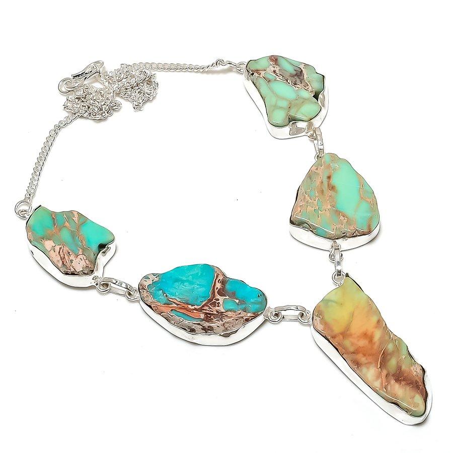 

Натуральный зеленый морской осадочный яшма 925 стерлингового серебра ювелирное колье 18 K2u17