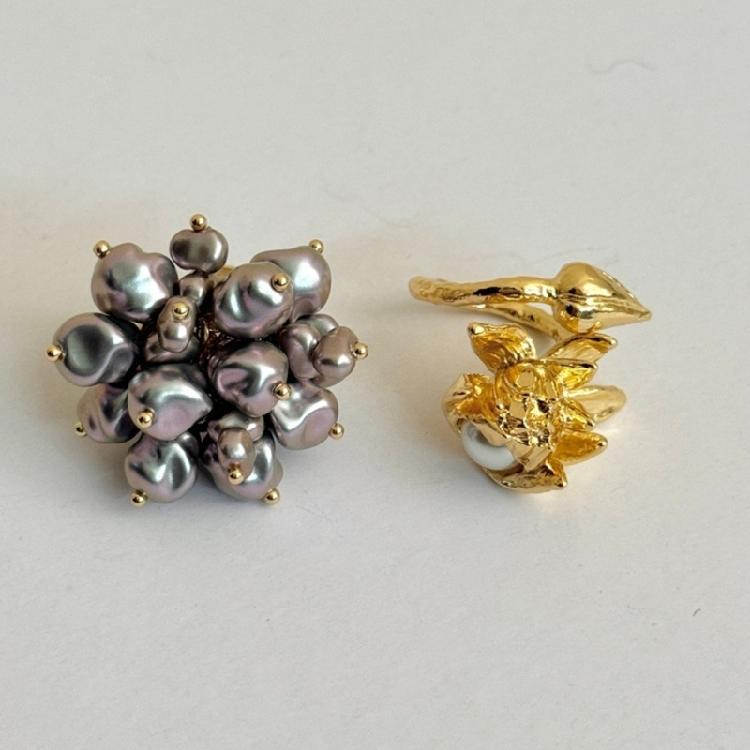 Stackable Pyrotechnics Effect Ring Featuring Imitation Pearls Adjustable Opening Vintage Look Finger Rings For Fashion