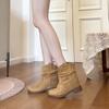 Sun Qian Pleated Pile Boots Coarse Heel Maillard Medium Boots Western Boots Skinny Boots