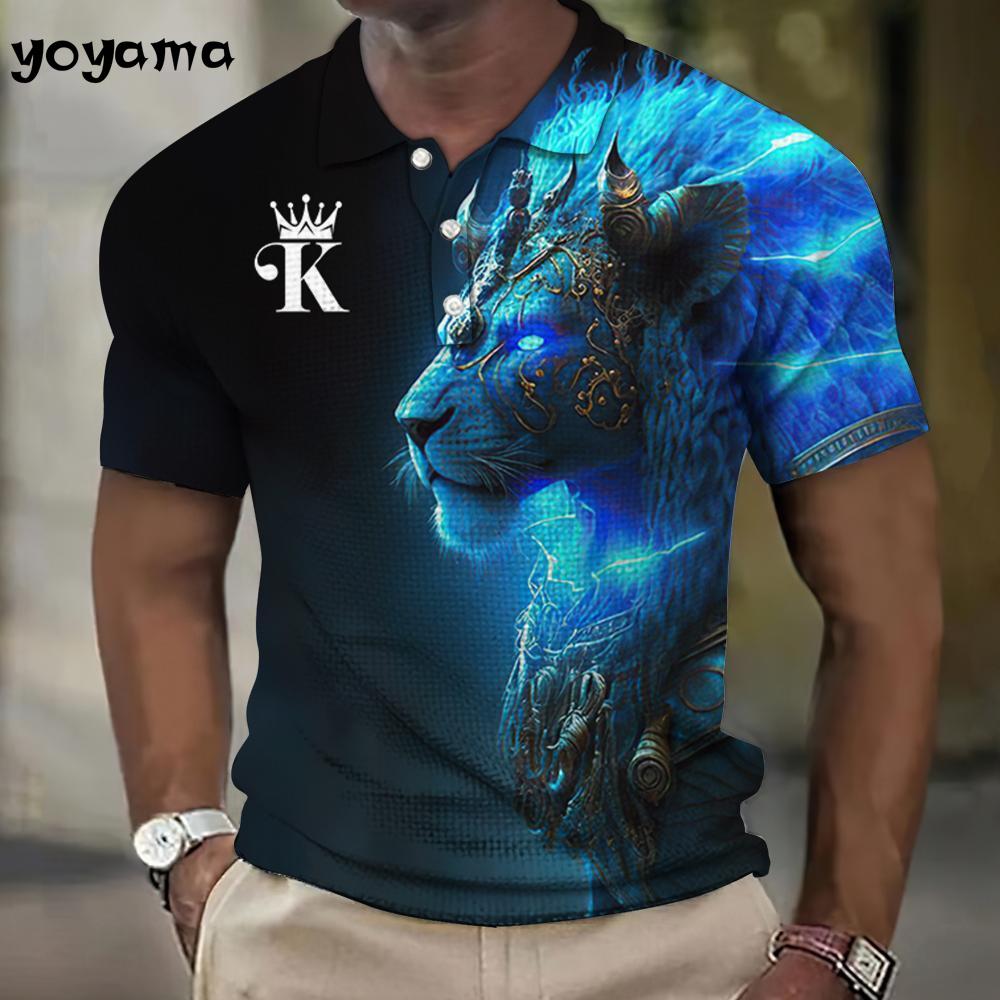Animal Men's Polo Shirt 3d Lion Printing Casual Daily Lapel Tops Tees Fierce Beast T Shirt for Man Clothing Summer Tshirt