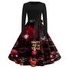 Women's Casual Fashion Round Neck Long Sleeve New Year Printed Retro Dress